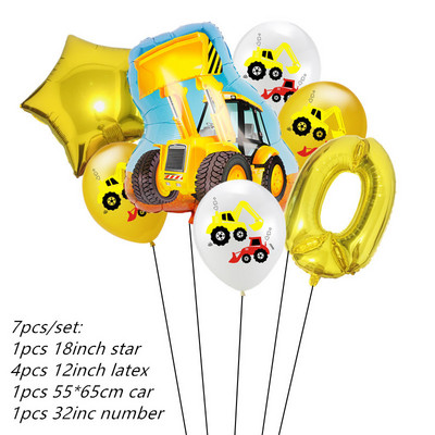 7kom Baloni od folije za automobile Građevinski automobil Vatrogasno vozilo Balon 1 2 3 4 Dekoracije za 5. rođendan Dječje kuglice s brojevima