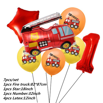 7kom Baloni od folije za automobile Građevinski automobil Vatrogasno vozilo Balon 1 2 3 4 Dekoracije za 5. rođendan Dječje kuglice s brojevima