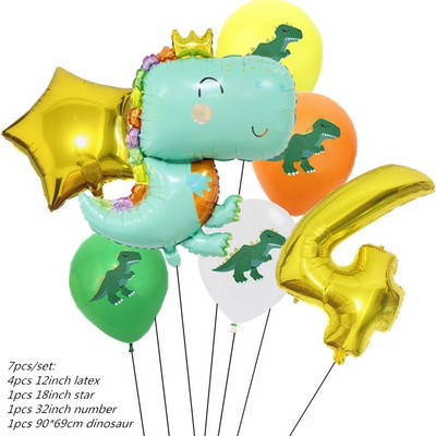 7 gab. Dinozauru ballītes balons 1 2 3 4 5 6 7 8 9 gadu dzimšanas dienas ballītes baloni Bērnu dzimšanas dienas ballīšu dekorācijas Džungļu piederumi