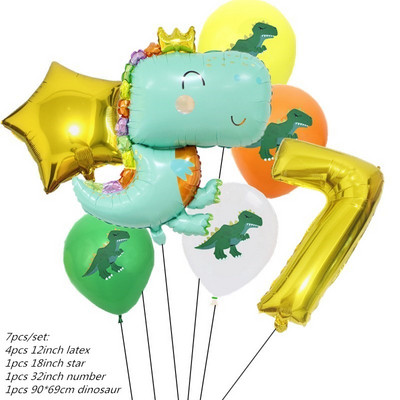 7 gab. Dinozauru ballītes balons 1 2 3 4 5 6 7 8 9 gadu dzimšanas dienas ballītes baloni Bērnu dzimšanas dienas ballīšu dekorācijas Džungļu piederumi