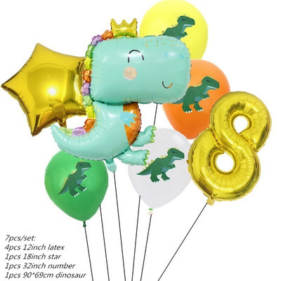 7 gab. Dinozauru ballītes balons 1 2 3 4 5 6 7 8 9 gadu dzimšanas dienas ballītes baloni Bērnu dzimšanas dienas ballīšu dekorācijas Džungļu piederumi
