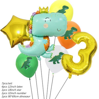 7 gab. Dinozauru ballītes balons 1 2 3 4 5 6 7 8 9 gadu dzimšanas dienas ballītes baloni Bērnu dzimšanas dienas ballīšu dekorācijas Džungļu piederumi
