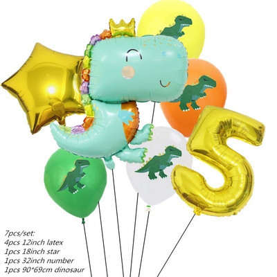 7 gab. Dinozauru ballītes balons 1 2 3 4 5 6 7 8 9 gadu dzimšanas dienas ballītes baloni Bērnu dzimšanas dienas ballīšu dekorācijas Džungļu piederumi