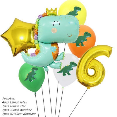 7 gab. Dinozauru ballītes balons 1 2 3 4 5 6 7 8 9 gadu dzimšanas dienas ballītes baloni Bērnu dzimšanas dienas ballīšu dekorācijas Džungļu piederumi