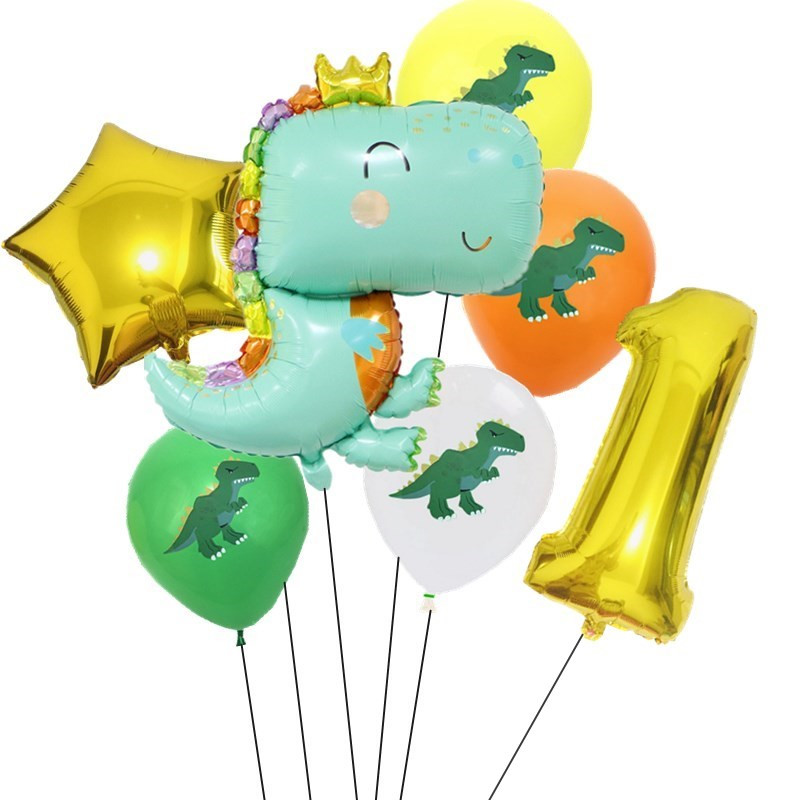 7 gab. Dinozauru ballītes balons 1 2 3 4 5 6 7 8 9 gadu dzimšanas dienas ballītes baloni Bērnu dzimšanas dienas ballīšu dekorācijas Džungļu piederumi