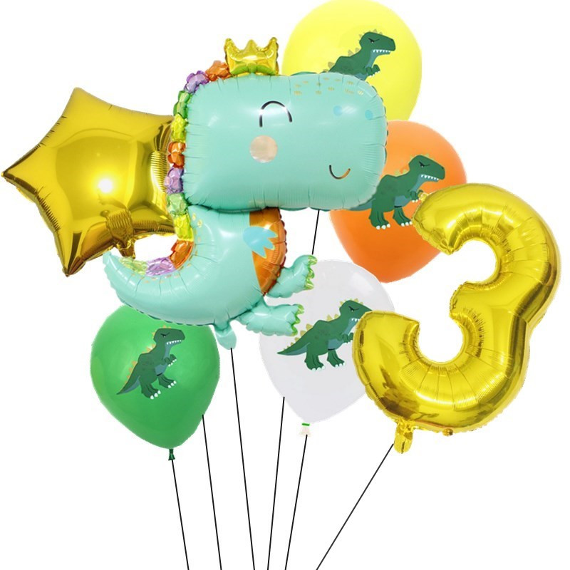 7 gab. Dinozauru ballītes balons 1 2 3 4 5 6 7 8 9 gadu dzimšanas dienas ballītes baloni Bērnu dzimšanas dienas ballīšu dekorācijas Džungļu piederumi