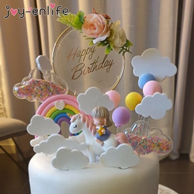 Curcubeu Unicorn Cake Topper Cloud Tort Steaguri Zi de naștere Copii Favoruri Decorare Tort Cupcake Topper pentru Nunta Desert Decor Masa