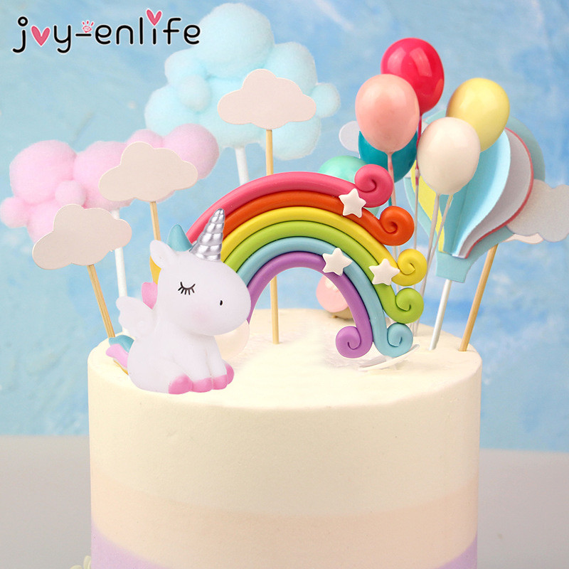 Curcubeu Unicorn Cake Topper Cloud Tort Steaguri Zi de naștere Copii Favoruri Decorare Tort Cupcake Topper pentru Nunta Desert Decor Masa