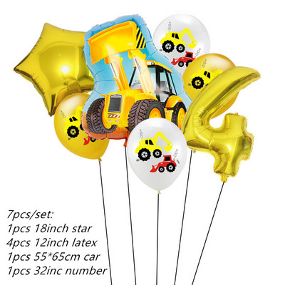 7gab Lauku traktora buldozers Folija balonu komplekts Ekskavators Hēlija Balons Baby Shower Dzimšanas dienas ballītes dekorēšana Bērnu Rotaļlietas Globusi