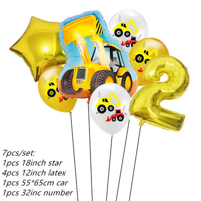7gab Lauku traktora buldozers Folija balonu komplekts Ekskavators Hēlija Balons Baby Shower Dzimšanas dienas ballītes dekorēšana Bērnu Rotaļlietas Globusi