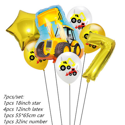 7gab Lauku traktora buldozers Folija balonu komplekts Ekskavators Hēlija Balons Baby Shower Dzimšanas dienas ballītes dekorēšana Bērnu Rotaļlietas Globusi