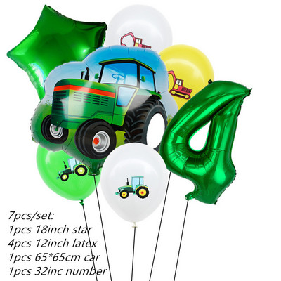7gab Lauku traktora buldozers Folija balonu komplekts Ekskavators Hēlija Balons Baby Shower Dzimšanas dienas ballītes dekorēšana Bērnu Rotaļlietas Globusi