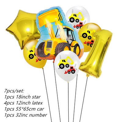 7gab Lauku traktora buldozers Folija balonu komplekts Ekskavators Hēlija Balons Baby Shower Dzimšanas dienas ballītes dekorēšana Bērnu Rotaļlietas Globusi