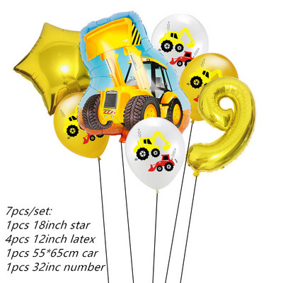 7gab Lauku traktora buldozers Folija balonu komplekts Ekskavators Hēlija Balons Baby Shower Dzimšanas dienas ballītes dekorēšana Bērnu Rotaļlietas Globusi