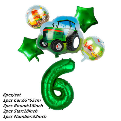 6db traktor fóliás léggömbök 32 hüvelykes szám ballon Farm Bulldozer fagylaltos autó születésnapi parti díszek gyerekjátékok babazuhany