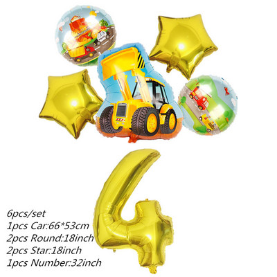 6db traktor fóliás léggömbök 32 hüvelykes szám ballon Farm Bulldozer fagylaltos autó születésnapi parti díszek gyerekjátékok babazuhany