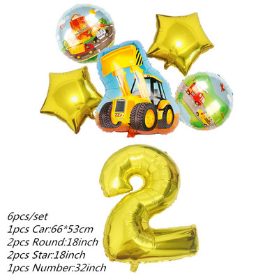 6db traktor fóliás léggömbök 32 hüvelykes szám ballon Farm Bulldozer fagylaltos autó születésnapi parti díszek gyerekjátékok babazuhany