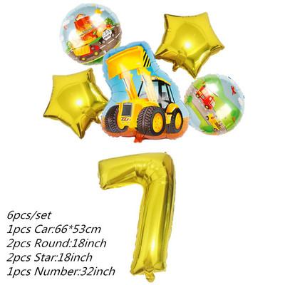 6db traktor fóliás léggömbök 32 hüvelykes szám ballon Farm Bulldozer fagylaltos autó születésnapi parti díszek gyerekjátékok babazuhany