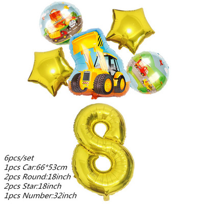6db traktor fóliás léggömbök 32 hüvelykes szám ballon Farm Bulldozer fagylaltos autó születésnapi parti díszek gyerekjátékok babazuhany
