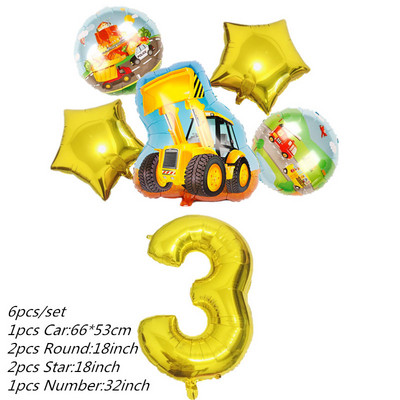 6db traktor fóliás léggömbök 32 hüvelykes szám ballon Farm Bulldozer fagylaltos autó születésnapi parti díszek gyerekjátékok babazuhany