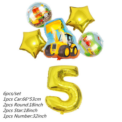 6db traktor fóliás léggömbök 32 hüvelykes szám ballon Farm Bulldozer fagylaltos autó születésnapi parti díszek gyerekjátékok babazuhany