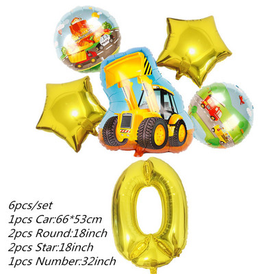6db traktor fóliás léggömbök 32 hüvelykes szám ballon Farm Bulldozer fagylaltos autó születésnapi parti díszek gyerekjátékok babazuhany