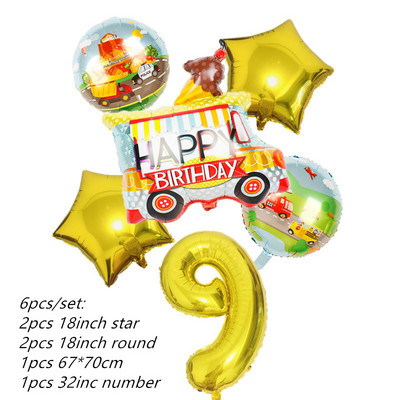 6db traktor fóliás léggömbök 32 hüvelykes szám ballon Farm Bulldozer fagylaltos autó születésnapi parti díszek gyerekjátékok babazuhany