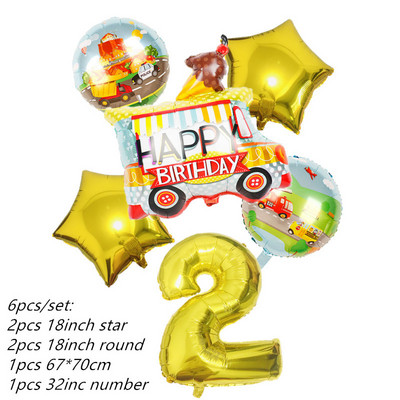 6db traktor fóliás léggömbök 32 hüvelykes szám ballon Farm Bulldozer fagylaltos autó születésnapi parti díszek gyerekjátékok babazuhany