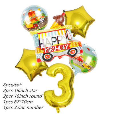6db traktor fóliás léggömbök 32 hüvelykes szám ballon Farm Bulldozer fagylaltos autó születésnapi parti díszek gyerekjátékok babazuhany