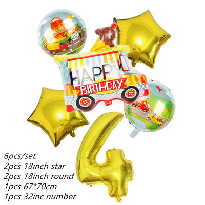 6db traktor fóliás léggömbök 32 hüvelykes szám ballon Farm Bulldozer fagylaltos autó születésnapi parti díszek gyerekjátékok babazuhany