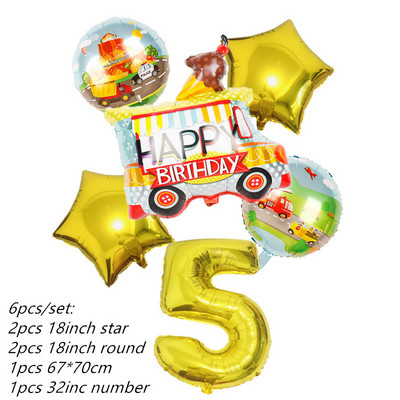 6db traktor fóliás léggömbök 32 hüvelykes szám ballon Farm Bulldozer fagylaltos autó születésnapi parti díszek gyerekjátékok babazuhany