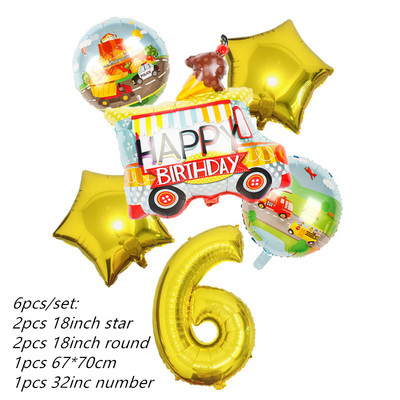 6db traktor fóliás léggömbök 32 hüvelykes szám ballon Farm Bulldozer fagylaltos autó születésnapi parti díszek gyerekjátékok babazuhany