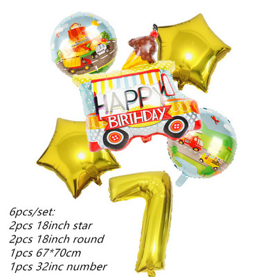 6db traktor fóliás léggömbök 32 hüvelykes szám ballon Farm Bulldozer fagylaltos autó születésnapi parti díszek gyerekjátékok babazuhany