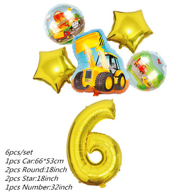 6db traktor fóliás léggömbök 32 hüvelykes szám ballon Farm Bulldozer fagylaltos autó születésnapi parti díszek gyerekjátékok babazuhany