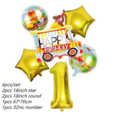 6db traktor fóliás léggömbök 32 hüvelykes szám ballon Farm Bulldozer fagylaltos autó születésnapi parti díszek gyerekjátékok babazuhany