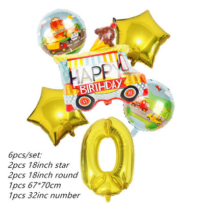 6db traktor fóliás léggömbök 32 hüvelykes szám ballon Farm Bulldozer fagylaltos autó születésnapi parti díszek gyerekjátékok babazuhany