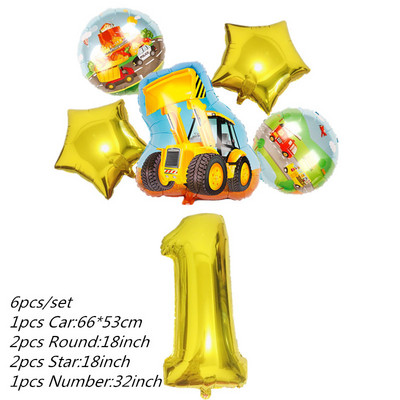 6db traktor fóliás léggömbök 32 hüvelykes szám ballon Farm Bulldozer fagylaltos autó születésnapi parti díszek gyerekjátékok babazuhany
