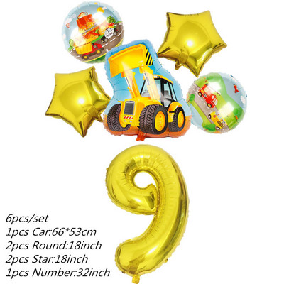 6db traktor fóliás léggömbök 32 hüvelykes szám ballon Farm Bulldozer fagylaltos autó születésnapi parti díszek gyerekjátékok babazuhany