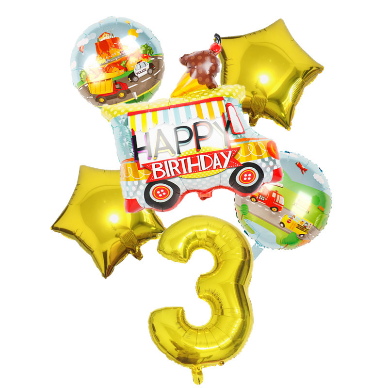 6db traktor fóliás léggömbök 32 hüvelykes szám ballon Farm Bulldozer fagylaltos autó születésnapi parti díszek gyerekjátékok babazuhany