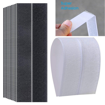 1M 16-50mm Wide Strong Self Adhesive Hook and Loop Fastener Tape Nylon Sticker Magic Sticker Adhesive with Glue Black White DIY