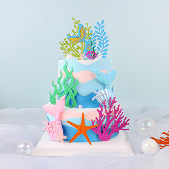 Топпер за торта за 1-ви рожден ден Звезда с опашка на русалка Деца Честит рожден ден Сватбен декор Годишнина Парти Направи си сам Печене на кексчета