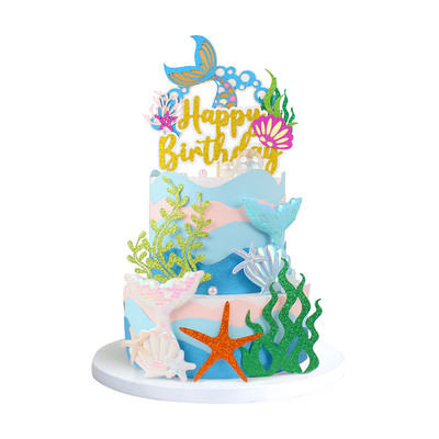 1st Birthday Cake Topper Star Mermaid Tail Kids Happy Birthday Wedding Decor Anniversary Party DIY Baking Cupcake Toppers