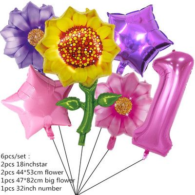 6 τμχ Ηλίανθος λουλούδι Αλουμινόχαρτο Globe Ροζ Αριθμός Δώρα Μπαλόνι για Κορίτσια Διακόσμηση πάρτι γενεθλίων Διακόσμηση ντουζιέρας γάμου