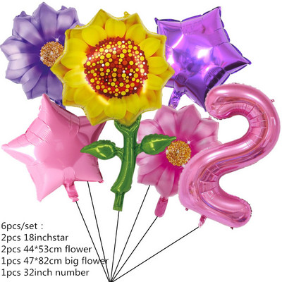 6 τμχ Ηλίανθος λουλούδι Αλουμινόχαρτο Globe Ροζ Αριθμός Δώρα Μπαλόνι για Κορίτσια Διακόσμηση πάρτι γενεθλίων Διακόσμηση ντουζιέρας γάμου