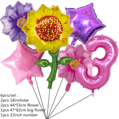 6 τμχ Ηλίανθος λουλούδι Αλουμινόχαρτο Globe Ροζ Αριθμός Δώρα Μπαλόνι για Κορίτσια Διακόσμηση πάρτι γενεθλίων Διακόσμηση ντουζιέρας γάμου