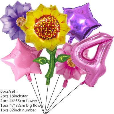6 τμχ Ηλίανθος λουλούδι Αλουμινόχαρτο Globe Ροζ Αριθμός Δώρα Μπαλόνι για Κορίτσια Διακόσμηση πάρτι γενεθλίων Διακόσμηση ντουζιέρας γάμου