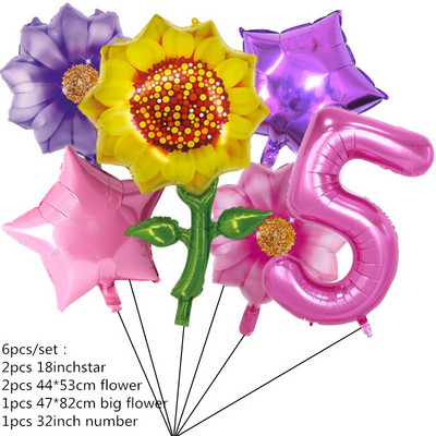 6 τμχ Ηλίανθος λουλούδι Αλουμινόχαρτο Globe Ροζ Αριθμός Δώρα Μπαλόνι για Κορίτσια Διακόσμηση πάρτι γενεθλίων Διακόσμηση ντουζιέρας γάμου