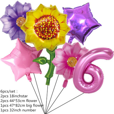 6 τμχ Ηλίανθος λουλούδι Αλουμινόχαρτο Globe Ροζ Αριθμός Δώρα Μπαλόνι για Κορίτσια Διακόσμηση πάρτι γενεθλίων Διακόσμηση ντουζιέρας γάμου