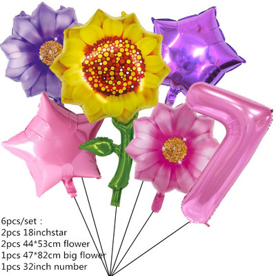 6 τμχ Ηλίανθος λουλούδι Αλουμινόχαρτο Globe Ροζ Αριθμός Δώρα Μπαλόνι για Κορίτσια Διακόσμηση πάρτι γενεθλίων Διακόσμηση ντουζιέρας γάμου