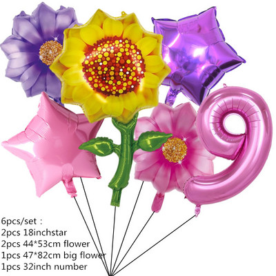 6 τμχ Ηλίανθος λουλούδι Αλουμινόχαρτο Globe Ροζ Αριθμός Δώρα Μπαλόνι για Κορίτσια Διακόσμηση πάρτι γενεθλίων Διακόσμηση ντουζιέρας γάμου
